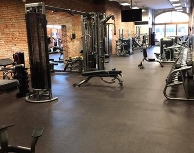 Weight machines on the training floor.