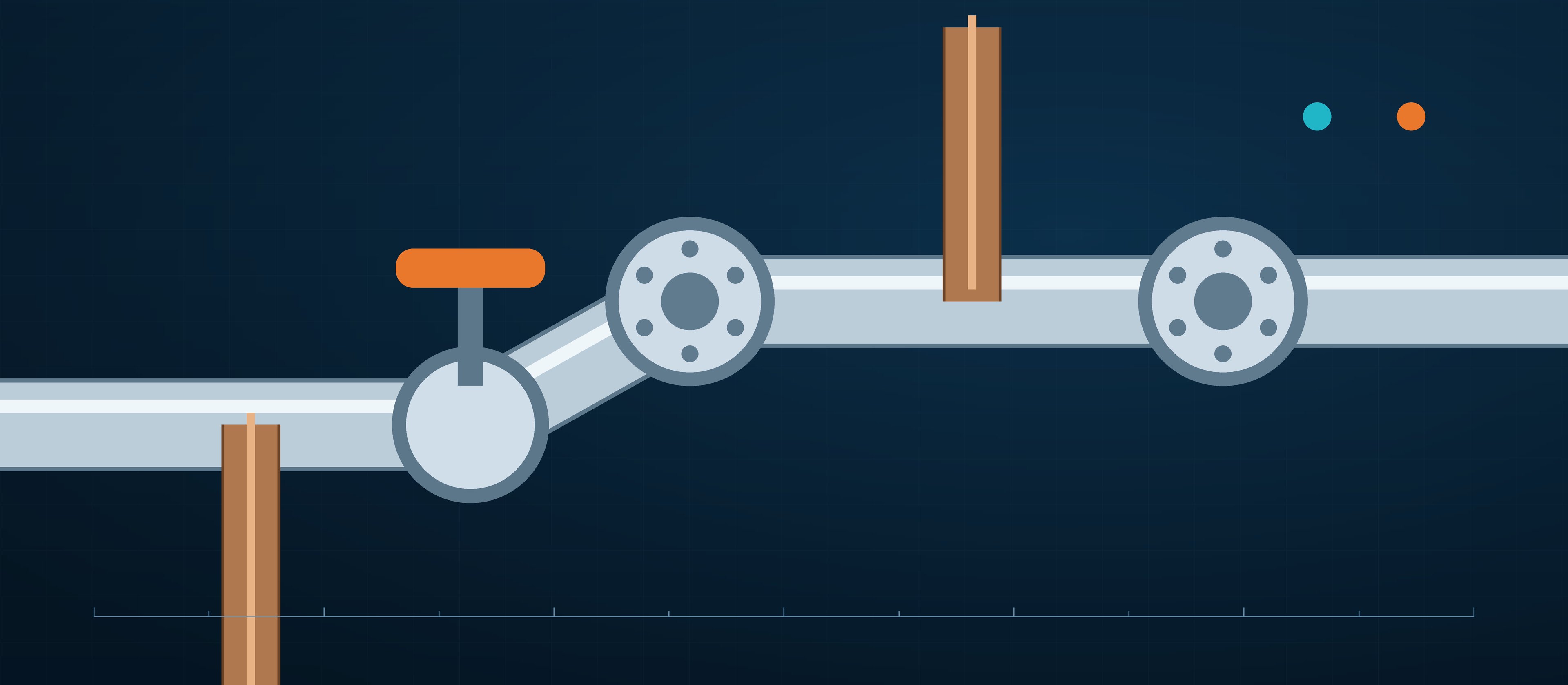 Technical illustration of a plumbing supply line with a shut-off valve and flanged joints.