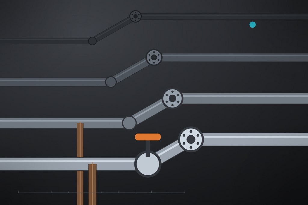 Low-key concept image of stacked supply runs, a valve and a copper riser.